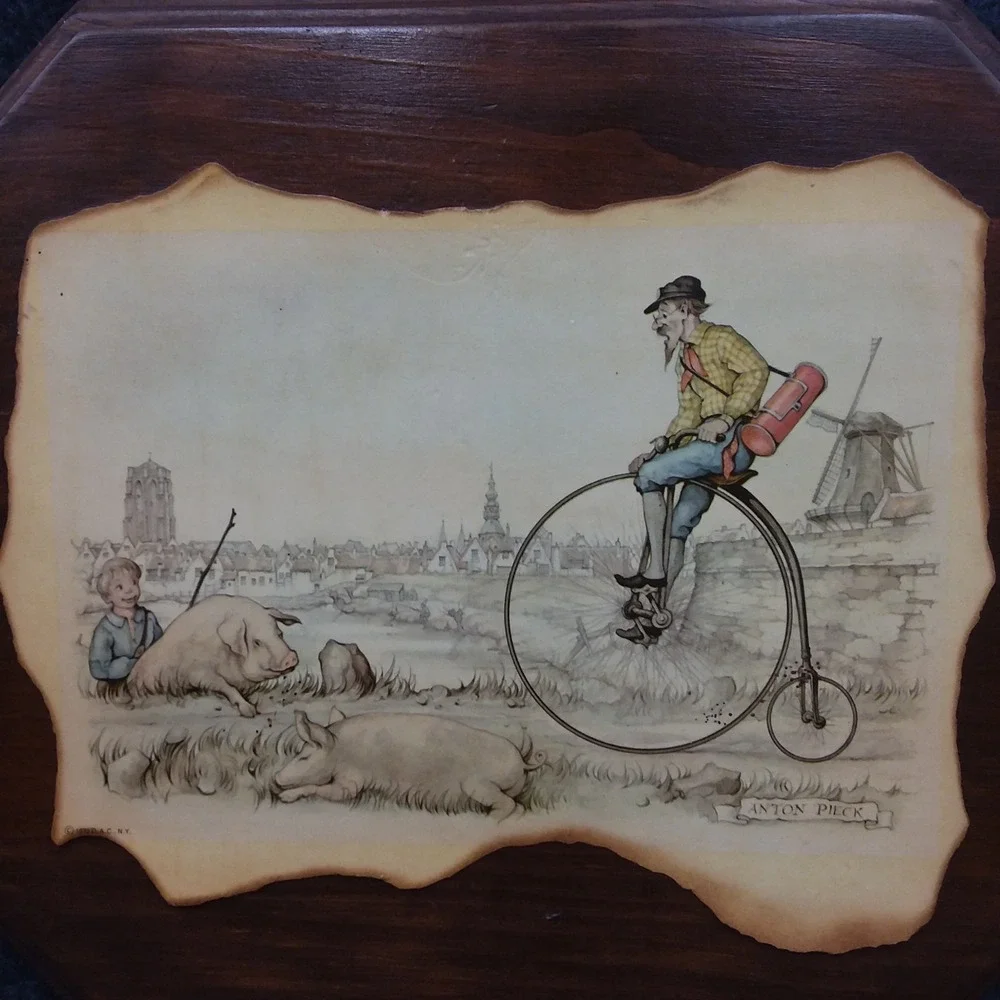 Set of 2 Vintage Anton Pieck Wall Plaque Decor Art‎ Wood Framed Old Country 10x9